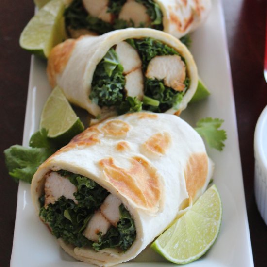 Cumin Chicken and Kale Wraps