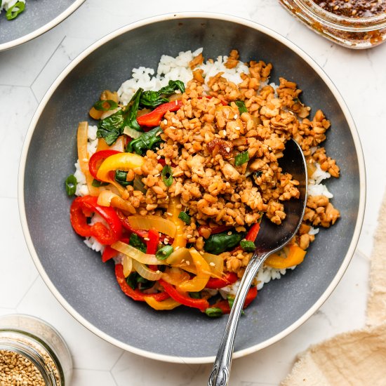 korean bbq tempeh beef bowls